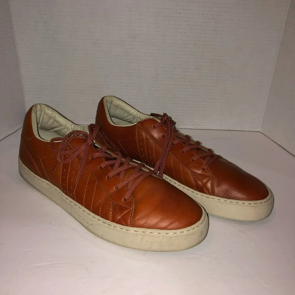 CLAE Diego Trainer Leather Lace Up Tennis Shoes Size 13 Caramel Brown Sneakers